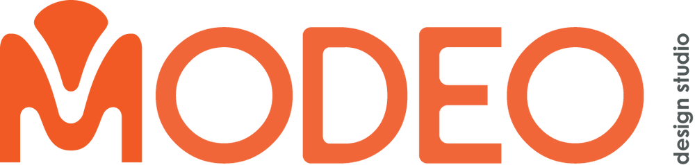 Orange 'MODEO' logo with 'design studio' text on a white background